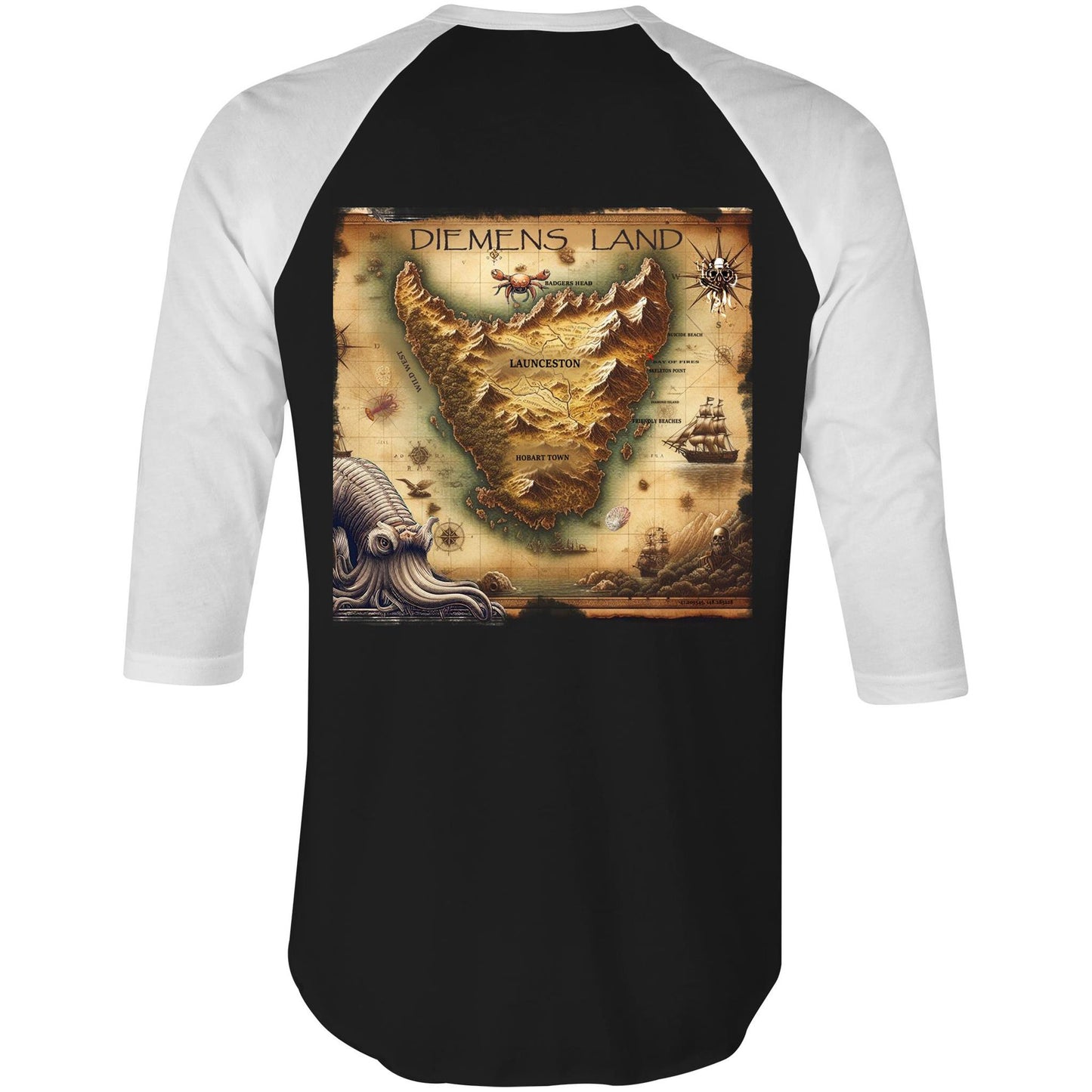 MAP OF TASSIE - 3/4 Sleeve T-Shirt