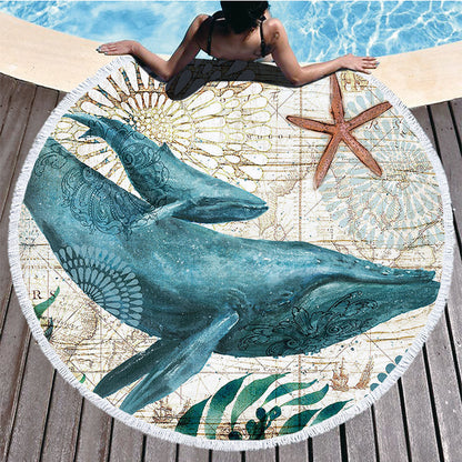Sea Creature Round Microfiber Towel – Quick-Dry Beach/Bath Towel in Whale, Turtle, Sea Horse & Octopus Designs