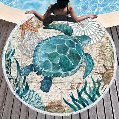 Sea Creature Round Microfiber Towel – Quick-Dry Beach/Bath Towel in Whale, Turtle, Sea Horse & Octopus Designs